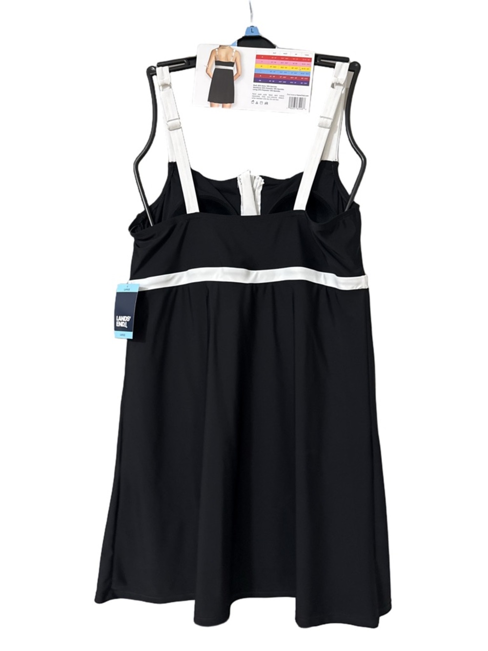 Lands' End Black Swim Dress with White Straps - Picture 2 of 4